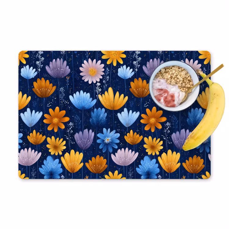 Placemat - 6 stuks - Bloemen - Patroon - Blauw - Contrast — 1