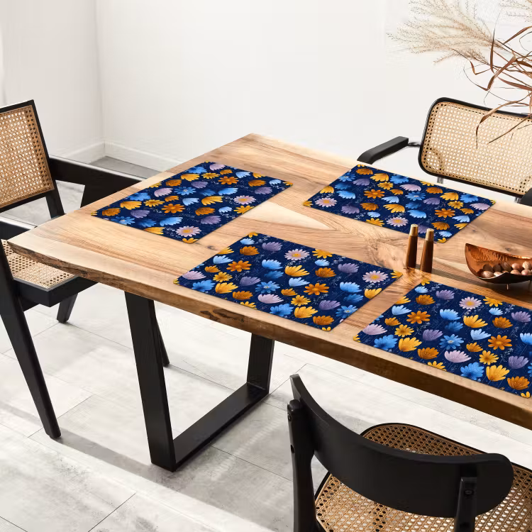 Placemat - 6 stuks - Bloemen - Patroon - Blauw - Contrast — 5