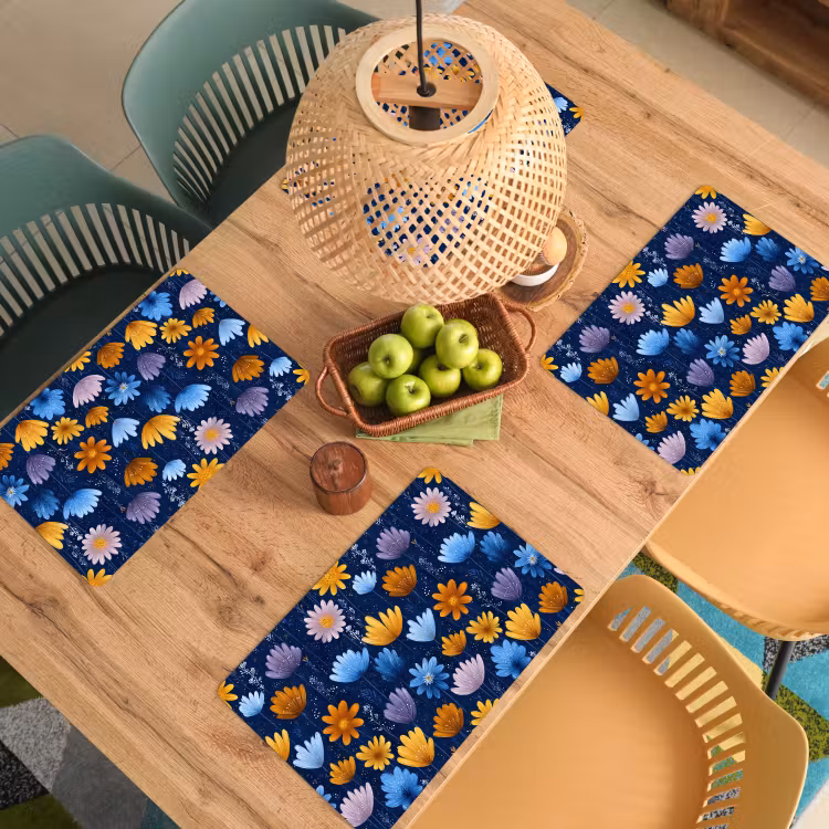 Placemat - 6 stuks - Bloemen - Patroon - Blauw - Contrast — 6