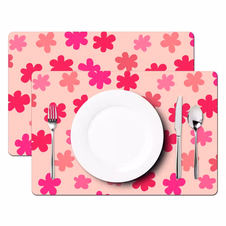 Placemat - 6 stuks - Bloemen - Patroon - Roze — 2