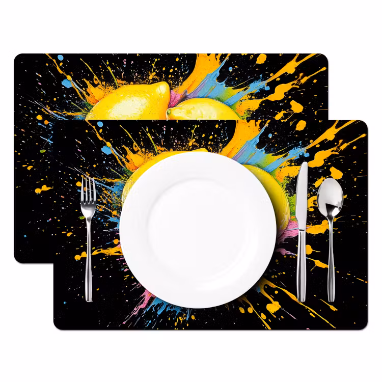Placemat - 6 stuks - Citroen - Graffiti - Kleurrijk - Verf - Modern — 2