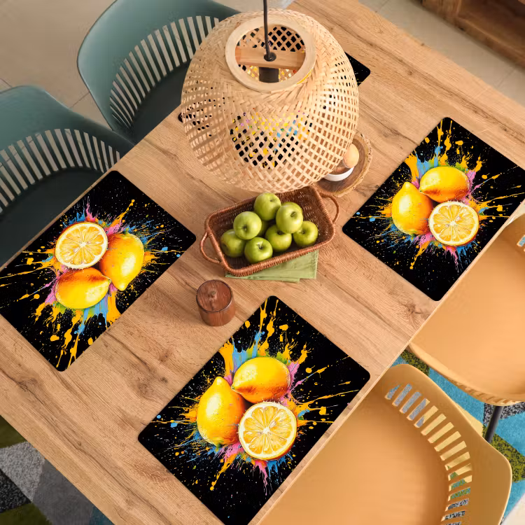 Placemat - 6 stuks - Citroen - Graffiti - Kleurrijk - Verf - Modern — 6