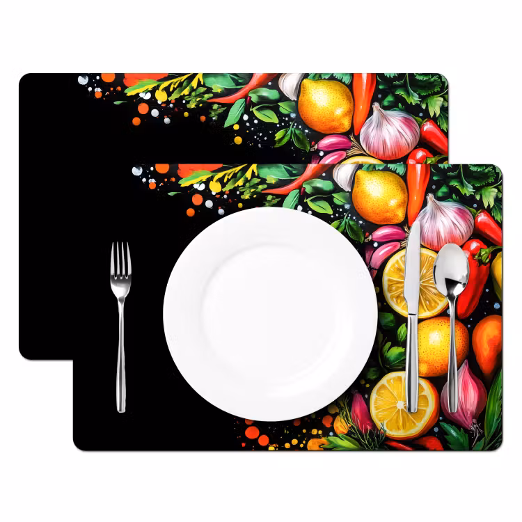 Placemat - 6 stuks - Citroenen - Peper - Kruiden - Graffiti - Verf - Abstract — 2