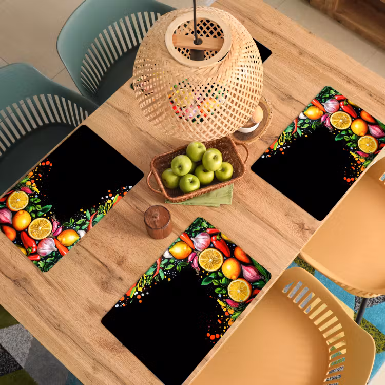 Placemat - 6 stuks - Citroenen - Peper - Kruiden - Graffiti - Verf - Abstract — 6