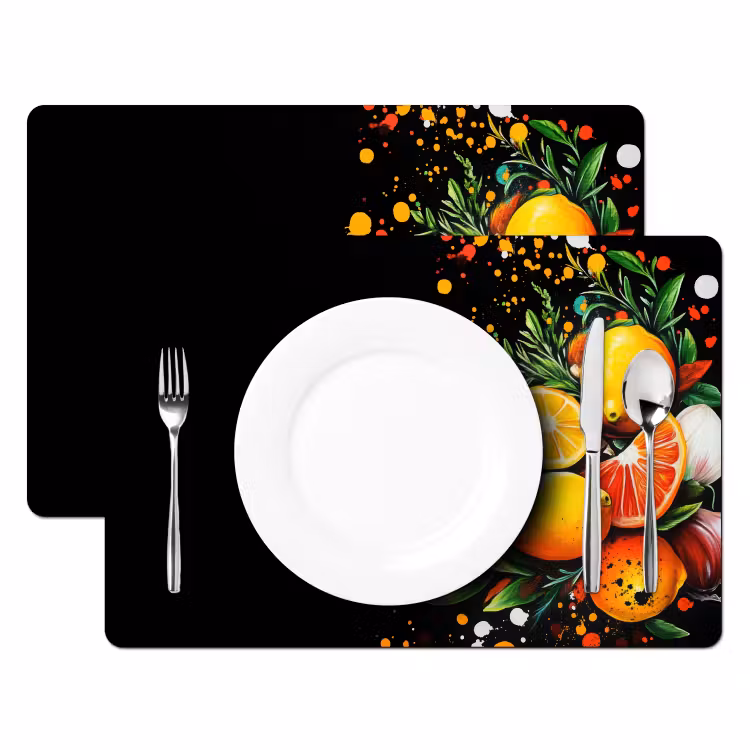 Placemat - 6 stuks - Citroenen - Zwart - Kruiden - Graffiti - Verf — 2
