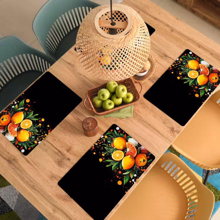 Placemat - 6 stuks - Citroenen - Zwart - Kruiden - Graffiti - Verf — 6