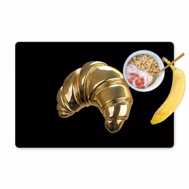 Placemat - 6 stuks - Croissant - Brood - Goud - Zwart — 1