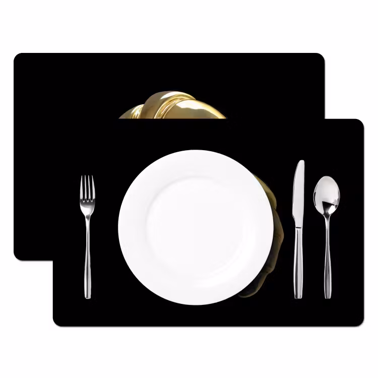 Placemat - 6 stuks - Croissant - Brood - Goud - Zwart — 2