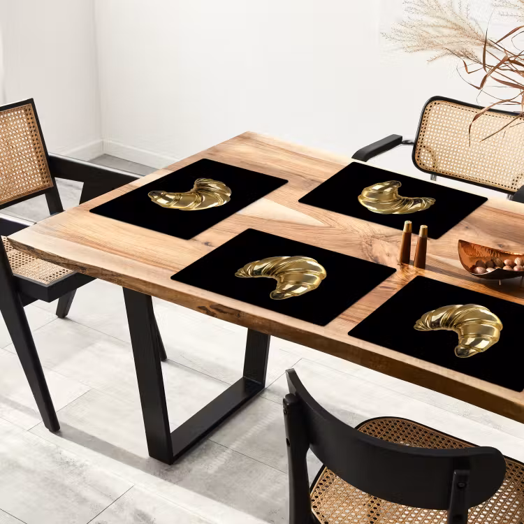 Placemat - 6 stuks - Croissant - Brood - Goud - Zwart — 5
