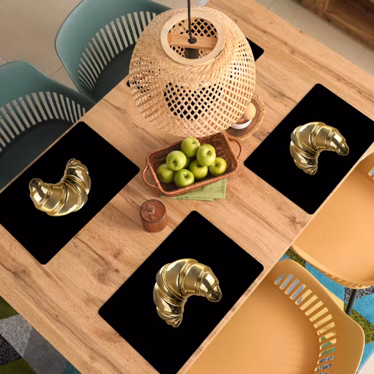 Placemat - 6 stuks - Croissant - Brood - Goud - Zwart — 6