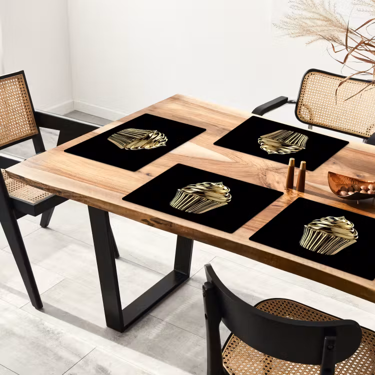 Placemat - 6 stuks - Cupcake - Eten - Goud - Zwart — 5