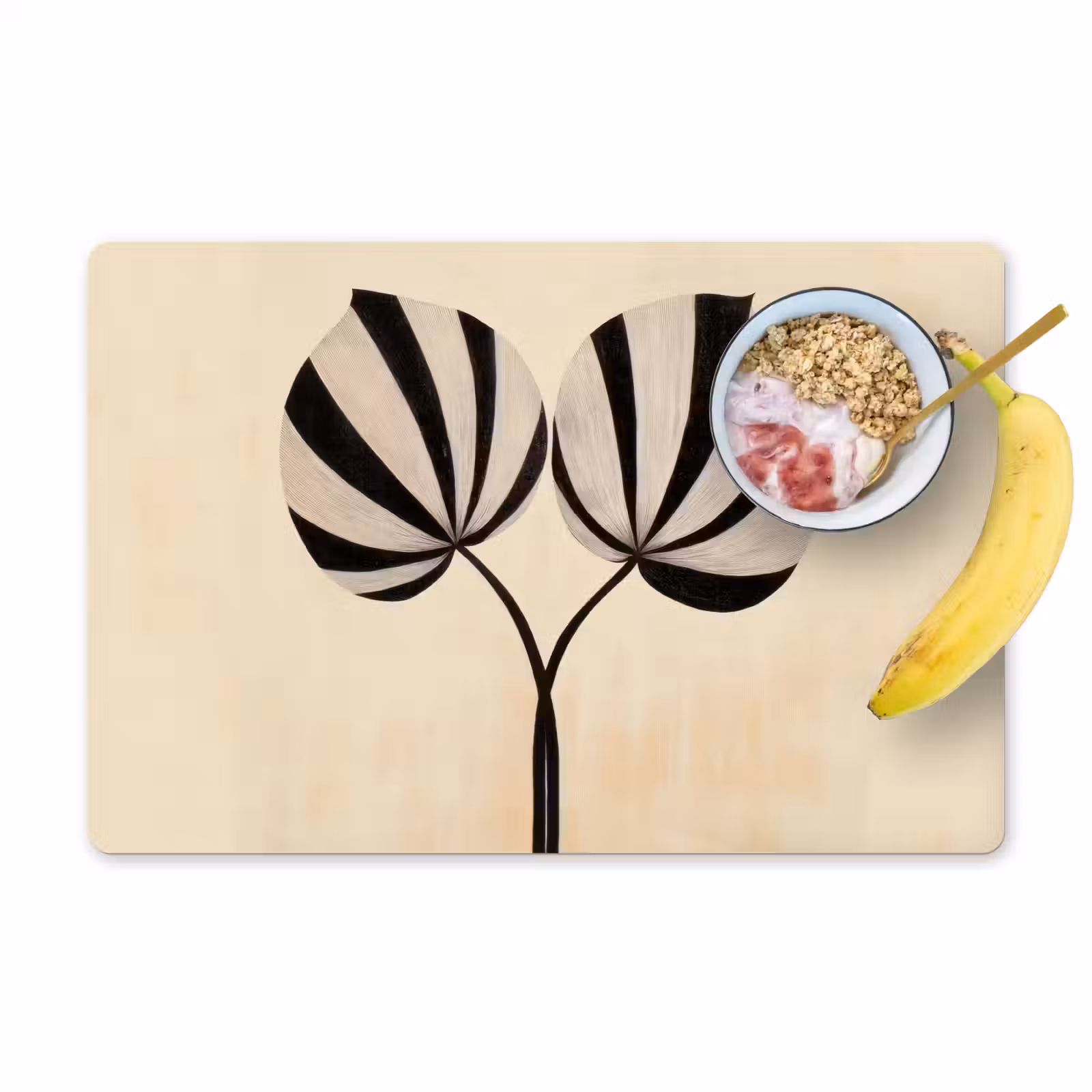 Placemat - 6 stuks - Bladeren - Gestreept - Stengel - Beige — 1