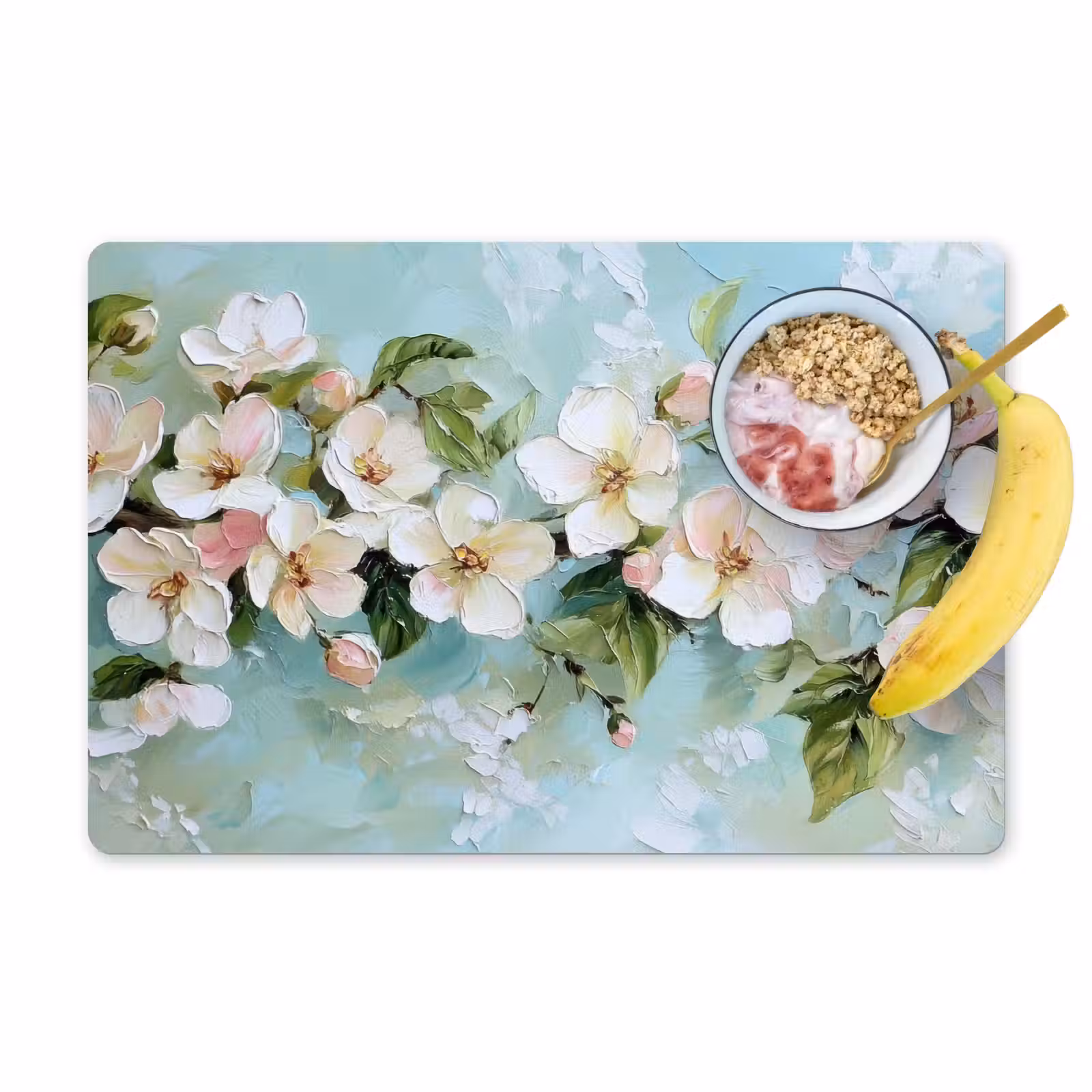 Placemat - 6 stuks - Bloesem - Bladeren - Lichtblauw — 1