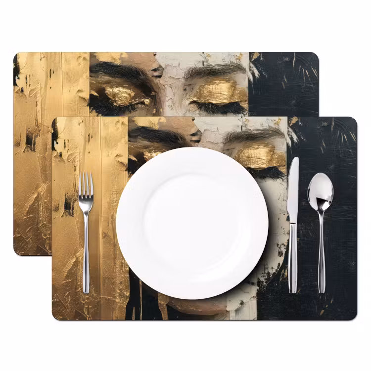 Placemat - 6 stuks - Abstract - Goud - Gezicht - Lippen — 2