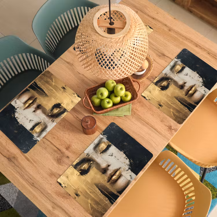 Placemat - 6 stuks - Abstract - Goud - Gezicht - Lippen — 6