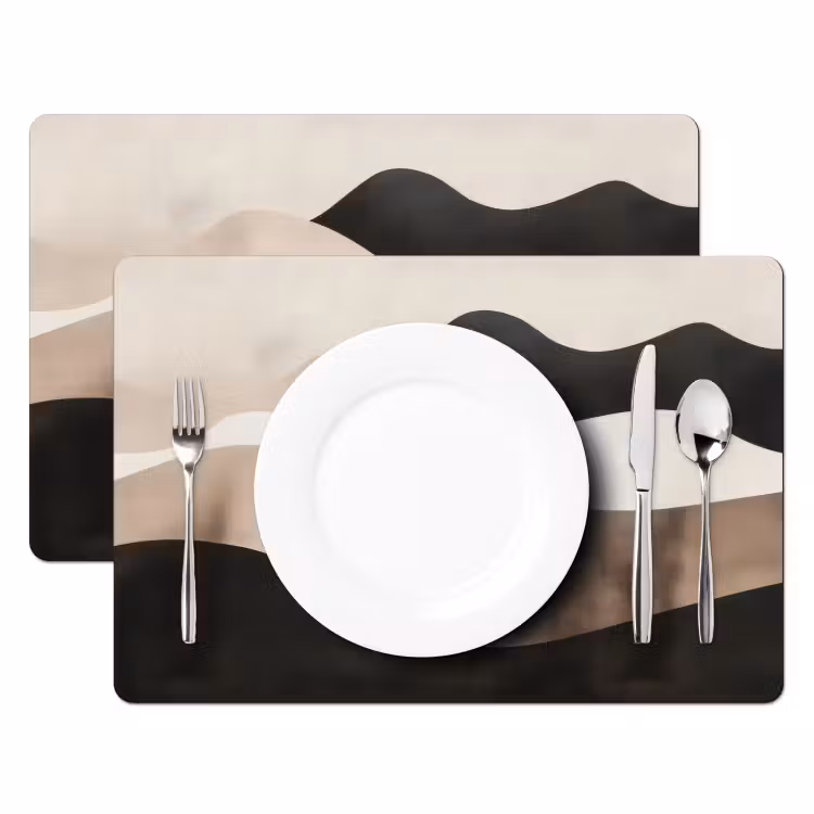 Placemat - 6 stuks - Abstract - Landschap - Golven - Crèmekleur — 2