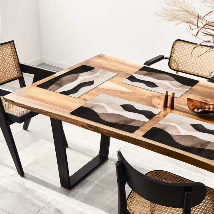 Placemat - 6 stuks - Abstract - Landschap - Golven - Crèmekleur — 5
