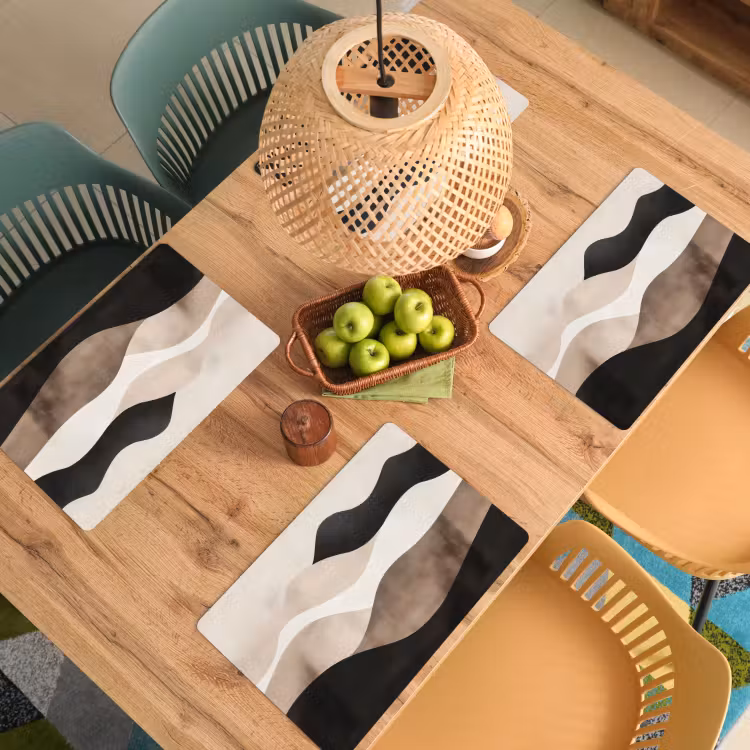 Placemat - 6 stuks - Abstract - Landschap - Golven - Crèmekleur — 6
