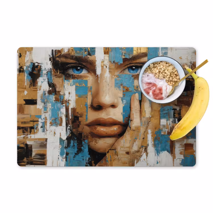 Placemat - 6 stuks - Abstract - Penseelstreken - Blauw - Gezicht — 1