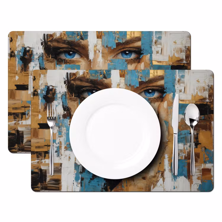 Placemat - 6 stuks - Abstract - Penseelstreken - Blauw - Gezicht — 2