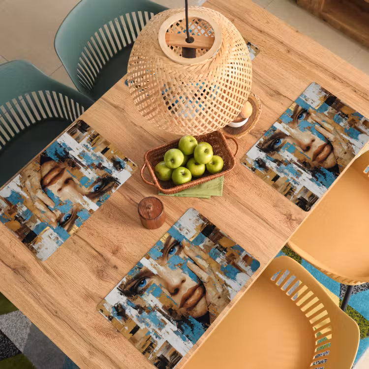 Placemat - 6 stuks - Abstract - Penseelstreken - Blauw - Gezicht — 6