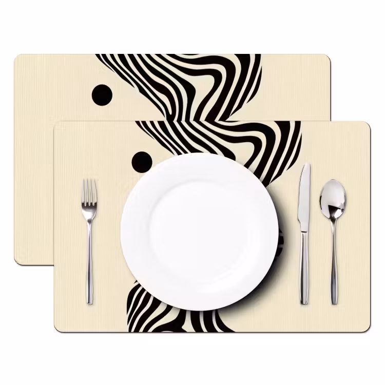 Placemat - 6 stuks - Beige - Lijnen - Golvend - Abstract — 2