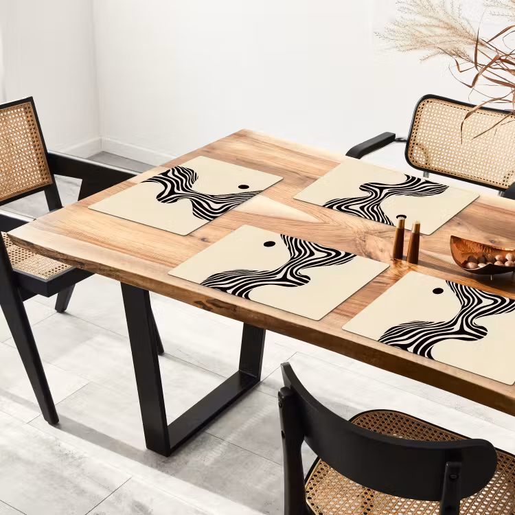 Placemat - 6 stuks - Beige - Lijnen - Golvend - Abstract — 5