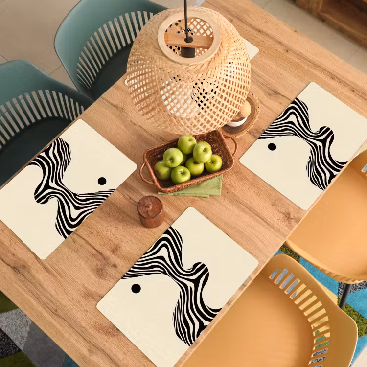 Placemat - 6 stuks - Beige - Lijnen - Golvend - Abstract — 6