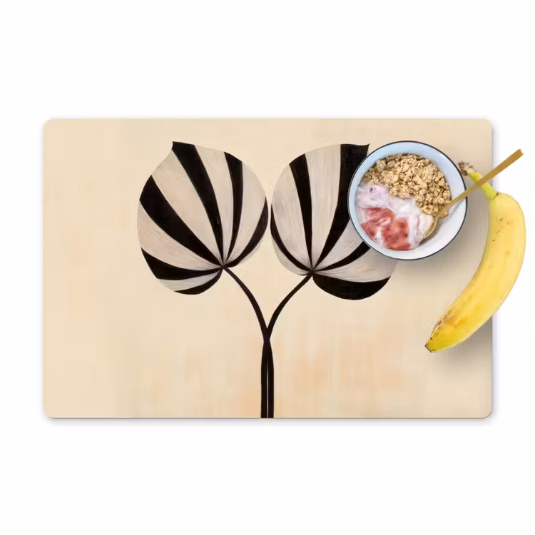 Placemat - 6 stuks - Bladeren - Gestreept - Stengel - Beige — 1