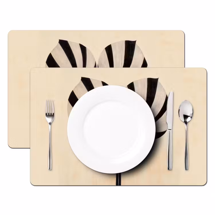 Placemat - 6 stuks - Bladeren - Gestreept - Stengel - Beige — 2