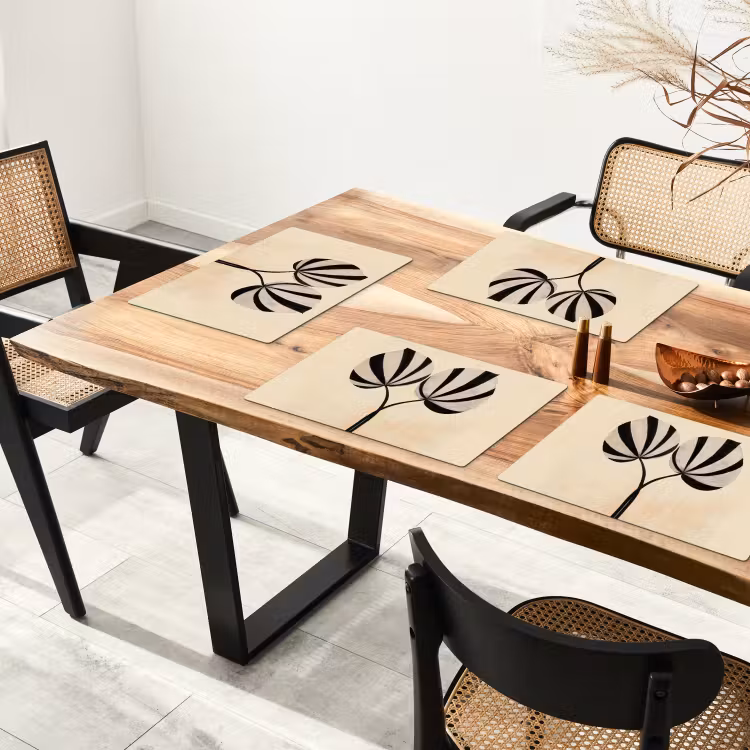 Placemat - 6 stuks - Bladeren - Gestreept - Stengel - Beige — 5