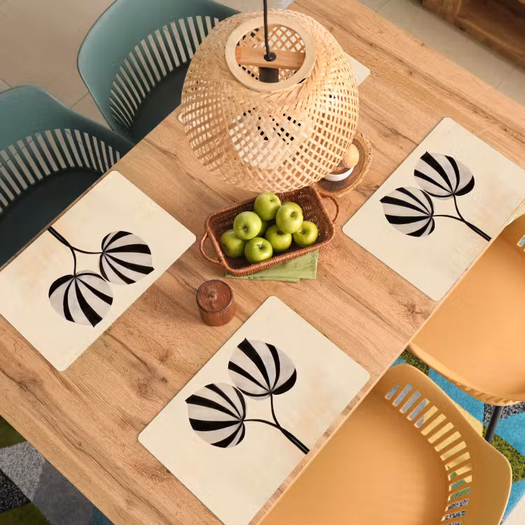 Placemat - 6 stuks - Bladeren - Gestreept - Stengel - Beige — 6