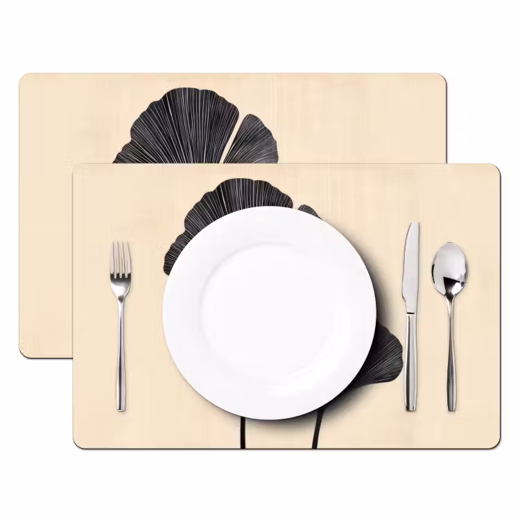 Placemat - 6 stuks - Bladeren - Minimalistisch - Zwart — 2