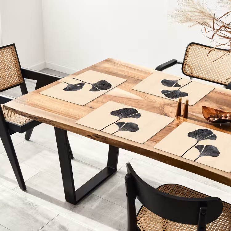 Placemat - 6 stuks - Bladeren - Minimalistisch - Zwart — 5