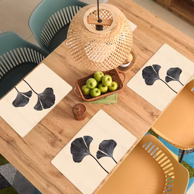Placemat - 6 stuks - Bladeren - Minimalistisch - Zwart — 6