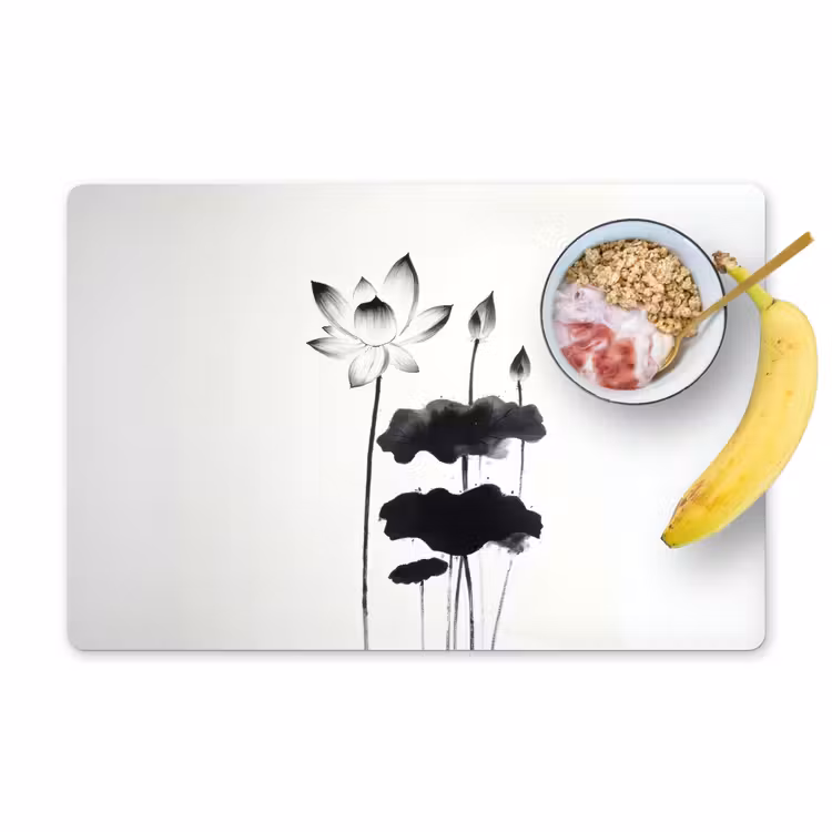 Placemat - 6 stuks - Bladeren - Zwart - Lotusbloem - Minimalitisch — 1