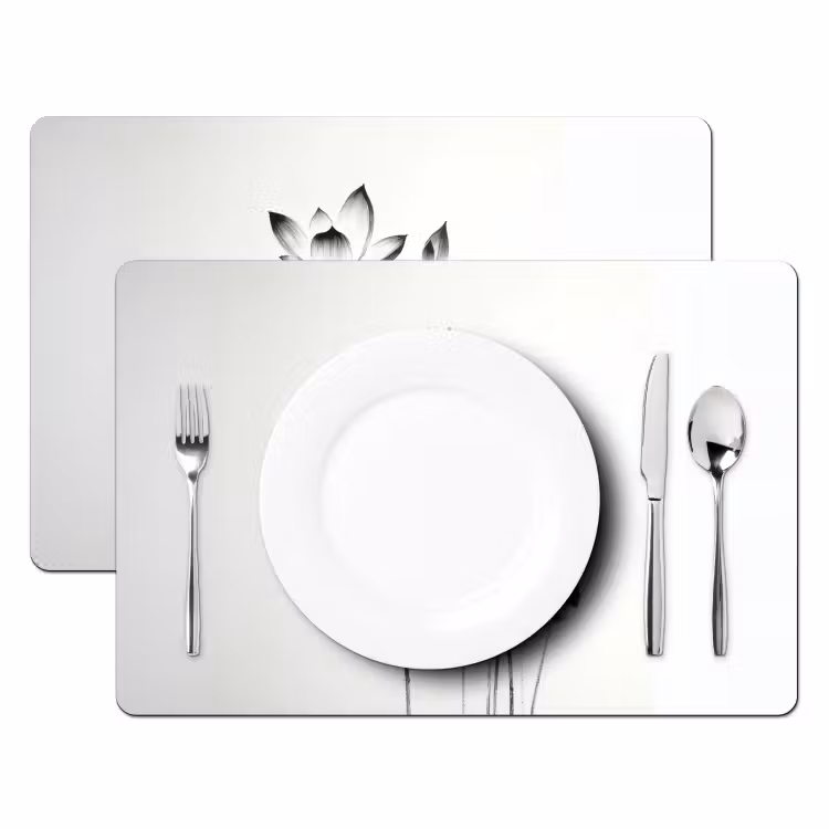 Placemat - 6 stuks - Bladeren - Zwart - Lotusbloem - Minimalitisch — 2
