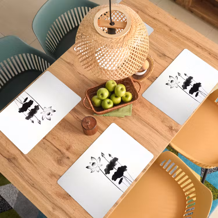 Placemat - 6 stuks - Bladeren - Zwart - Lotusbloem - Minimalitisch — 6