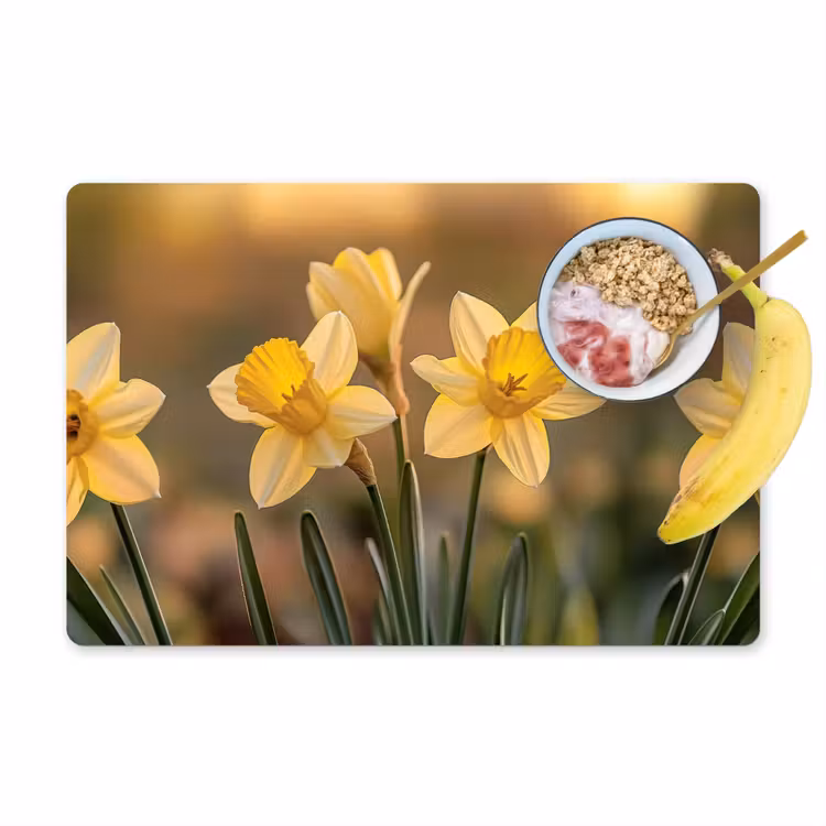 Placemat - 6 stuks - Bloemen - Geel - Wazig — 1