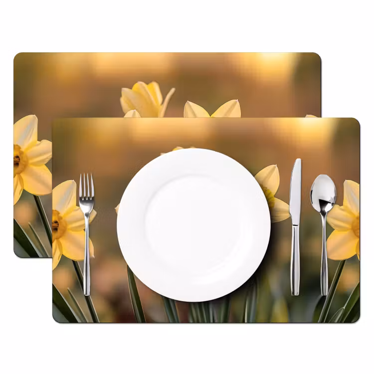 Placemat - 6 stuks - Bloemen - Geel - Wazig — 2