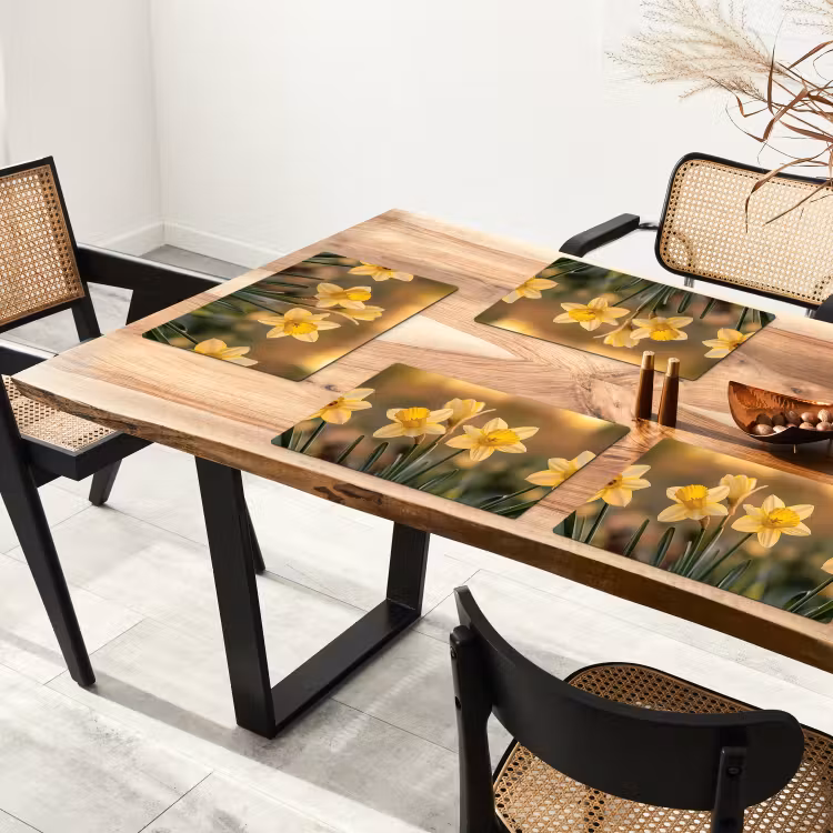 Placemat - 6 stuks - Bloemen - Geel - Wazig — 5