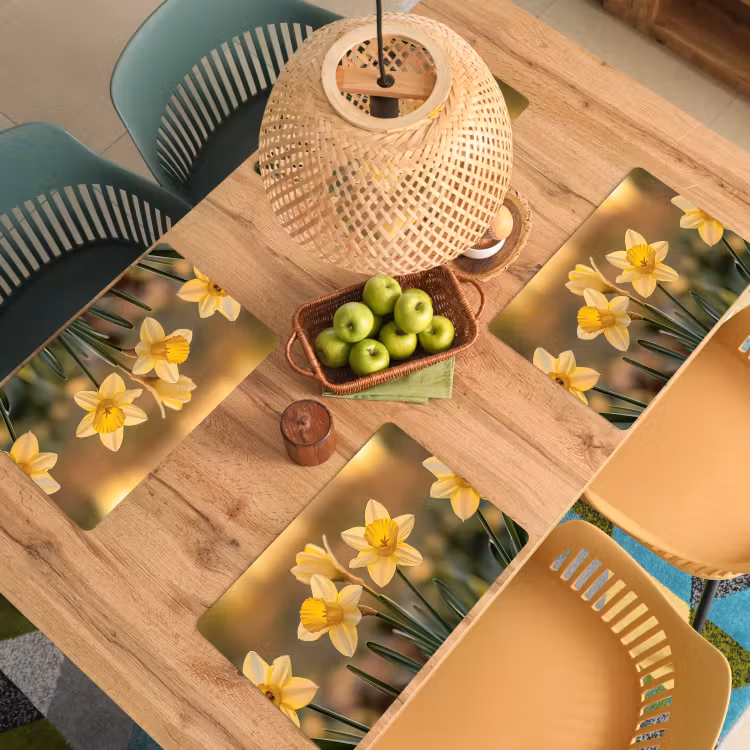 Placemat - 6 stuks - Bloemen - Geel - Wazig — 6