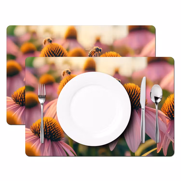 Placemat - 6 stuks - Bloemen - Paars - Bijen — 2