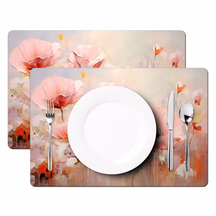 Placemat - 6 stuks - Bloemen - Watercolor - Roze - Abstract - Kunst — 2