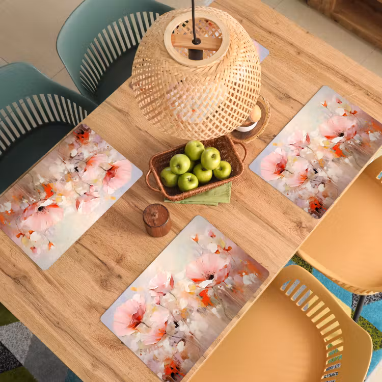 Placemat - 6 stuks - Bloemen - Watercolor - Roze - Abstract - Kunst — 6
