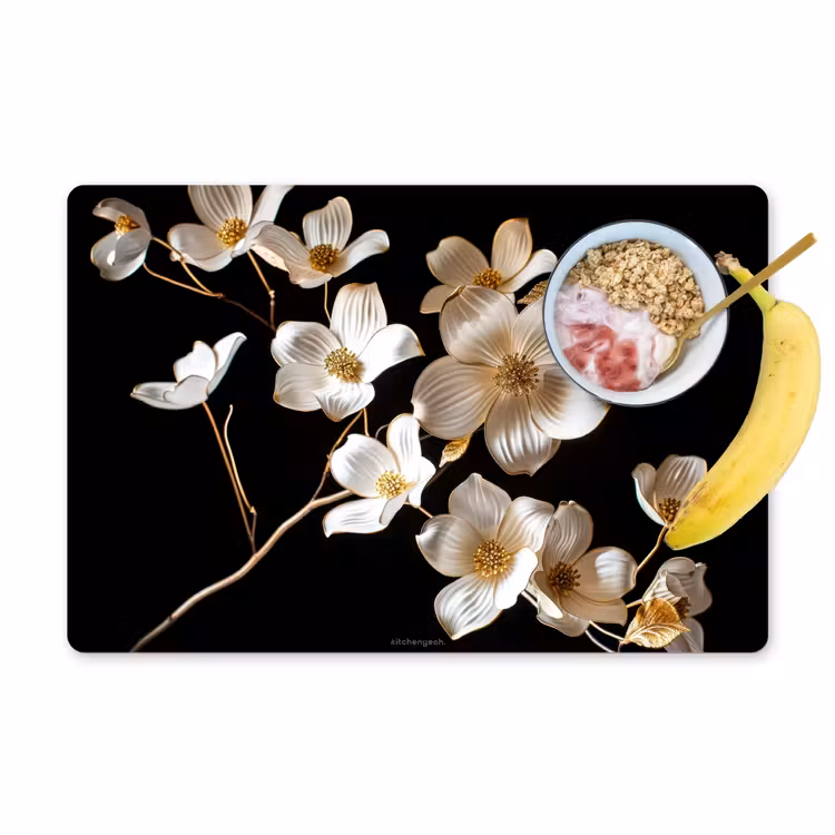 Placemat - 6 stuks - Bloemen - Wit - Goud — 1