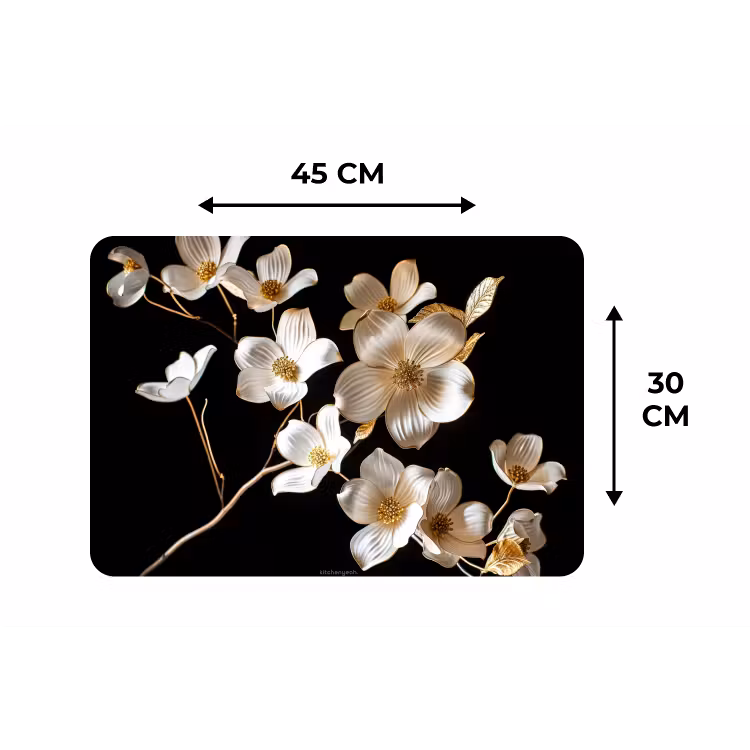 Placemat - 6 stuks - Bloemen - Wit - Goud — 3