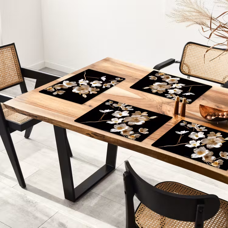 Placemat - 6 stuks - Bloemen - Wit - Goud — 5