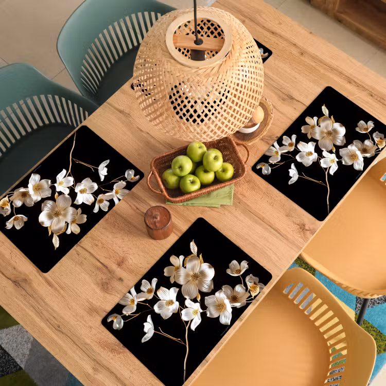 Placemat - 6 stuks - Bloemen - Wit - Goud — 6