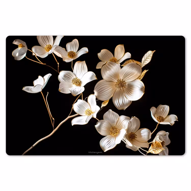 Placemat - 6 stuks - Bloemen - Wit - Goud — 7